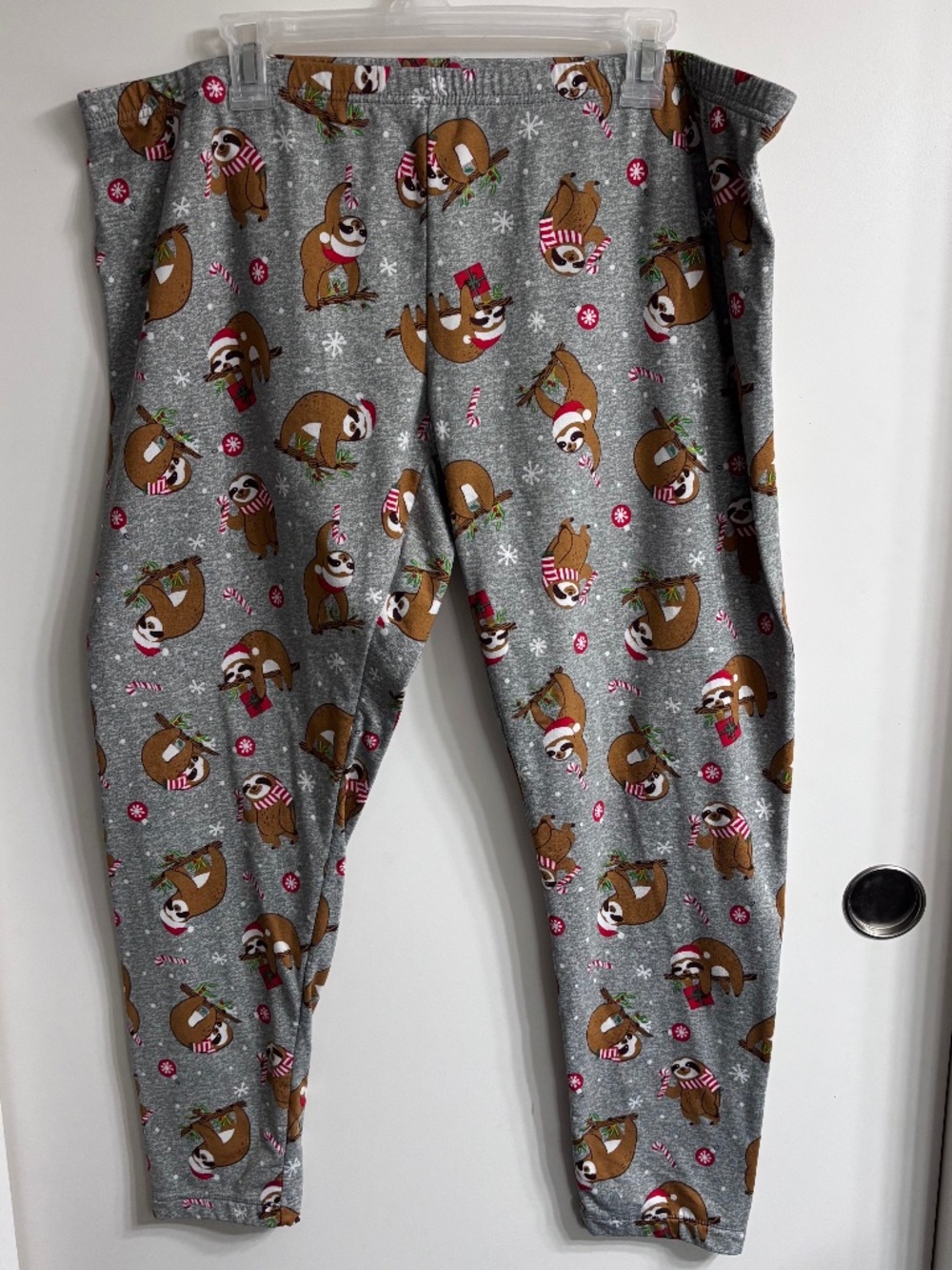 Time and Tru Christmas Sloth Fleece Lined Leggings Gray Pink Plus Size 3X